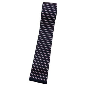 AQUASCUTUM Men's 100% Silk Knit Necktie LUXURY Navy Pink Geometric W:2.4" EUC